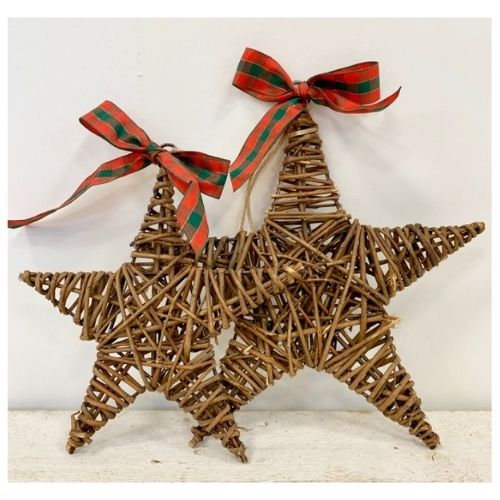 Small Wicker Star with Ribbon Christmas Decoration 21cm Christmas Festive Decorations FabFinds   