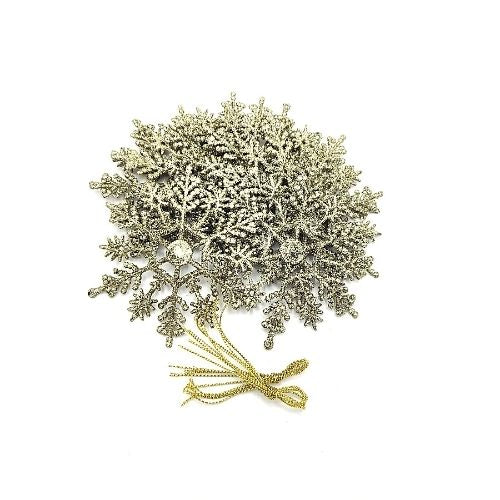 Snowflake Tree Decorations 10 Pack - Assorted Colours Christmas Baubles, Ornaments & Tinsel FabFinds Gold  