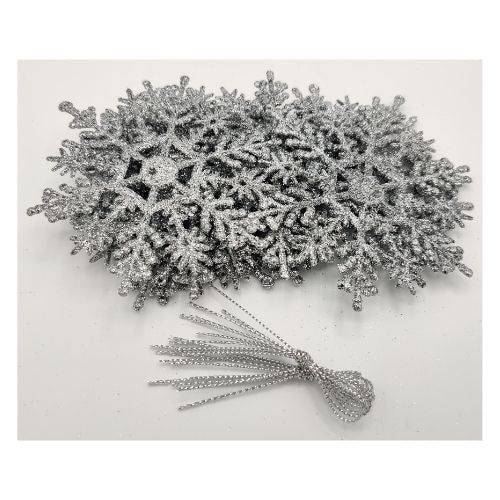 Snowflake Tree Decorations 10 Pack - Assorted Colours Christmas Baubles, Ornaments & Tinsel FabFinds Silver  