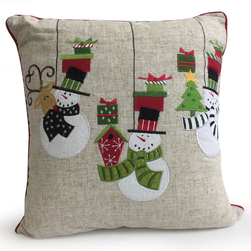 Deck the Halls Snowman Embroidered Christmas Cushion Christmas Cushions & Throws FabFinds   