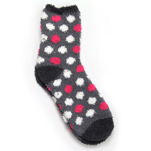Women's Fluffy Snuggle Socks Pink & White Polkadots One Size Snuggle Socks Love to Laze   