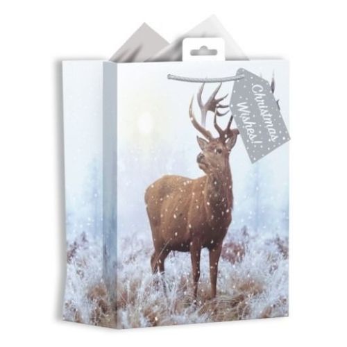 Stag in Wintery Scene Christmas Gift Bag Medium Christmas Gift Bags & Boxes Giftmaker   