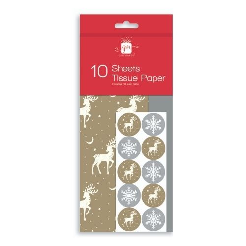 Christmas Gold Stag Tissue Paper 10 Pk Christmas Wrapping & Tissue Paper FabFinds   