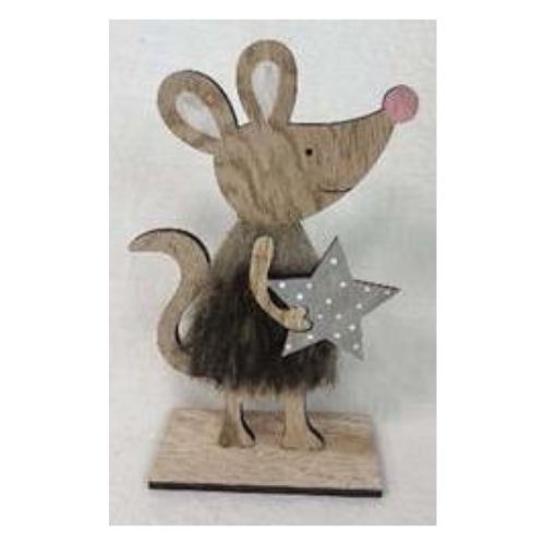 Handmade Standing Wooden Mouse Christmas Decoration Christmas Festive Decorations FabFinds   
