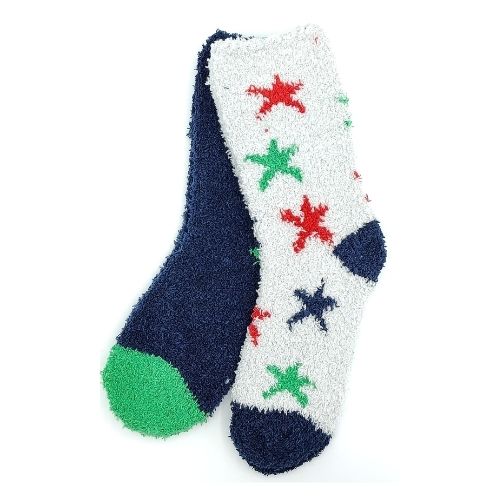 Red Stars & Navy Boys Cosy Socks 2 Pack Kids Snuggle Socks FabFinds   