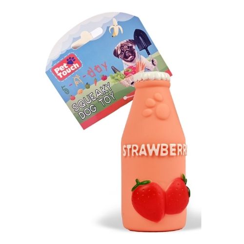 Fruity Drink Squeaky Dog Toy Assorted Designs Dog Toys Pet Touch Strawberry Milkshake  
