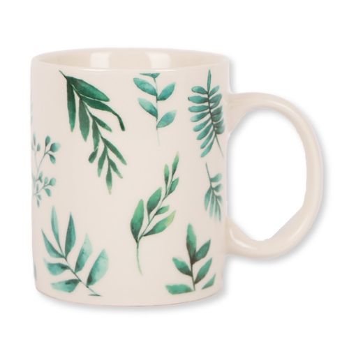 White and Green Leaf Mug Mugs FabFinds   