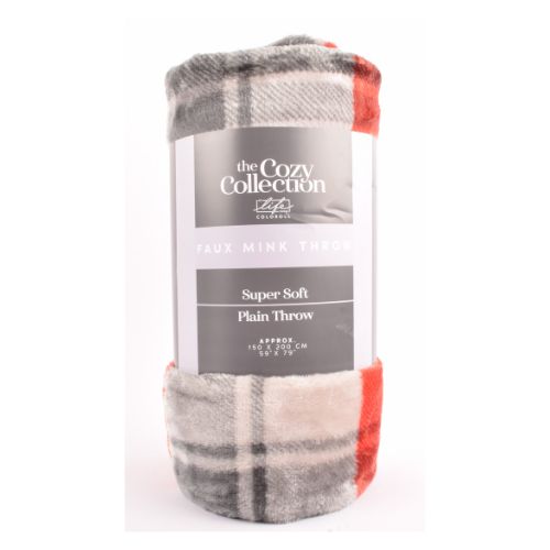 Coloroll Bedding Coloroll Grey & Red Tartan Faux Mink Throw 150 x 200cm - FabFinds