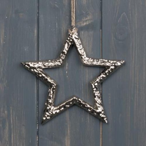 Handmade Textured Silver Metal Star 15cm Christmas Decorations The Satchville Gift Company   