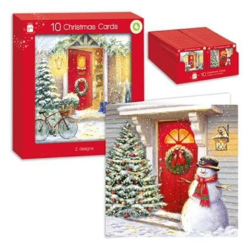 Traditional Festive Scene Christmas Cards 10 Pk - FabFinds