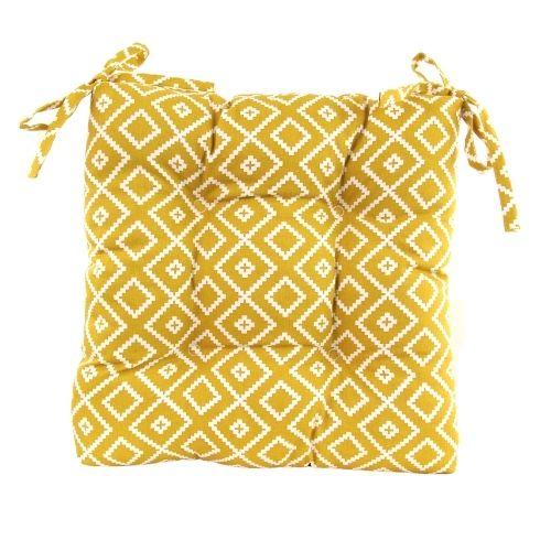Square Patterned Ochre Seat Pad Cushion 40cm x 40cm Cushions FabFinds   