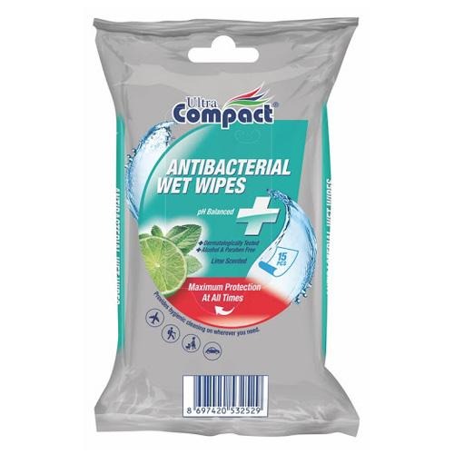 Ultra-Compact Antibacterial Lime Scented Cleaning Wipes 15's Cleaning Wipes Arsan   