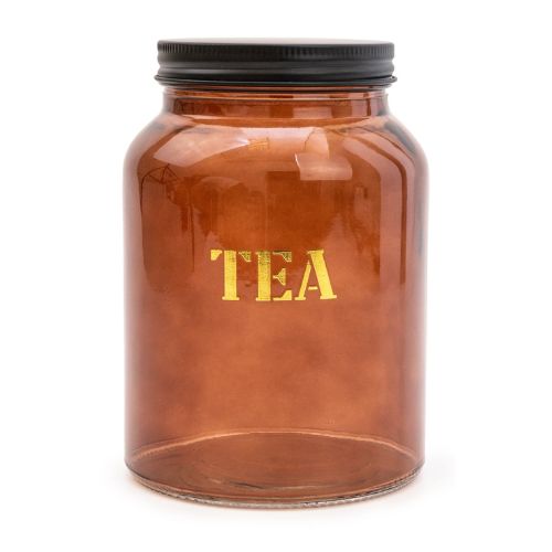 Vintage Amber Gold Glass Storage Jar 'Tea' 15.5cm Kitchen Storage Candlelight   