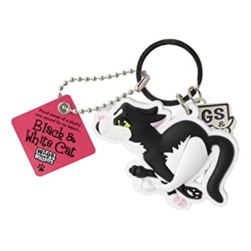 Wags & Whiskers PVC Keyrings Assorted Designs 12cm Keychains wags & whiskers Black & White Cat (Playful)  