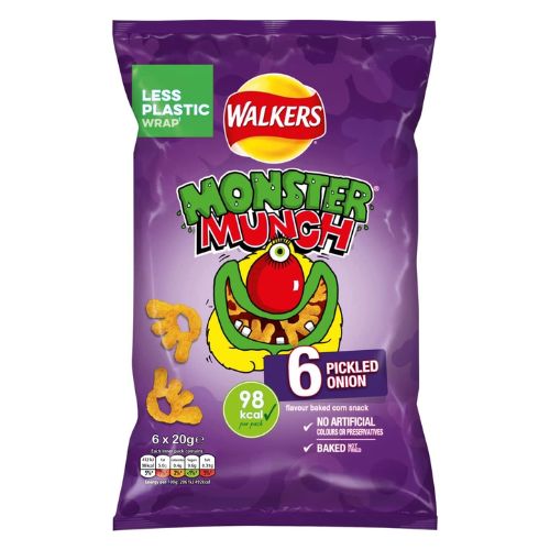 Walkers Monster Munch Pickled Onion Crisps 6 Pack Crisps, Snacks & Popcorn Walkers   