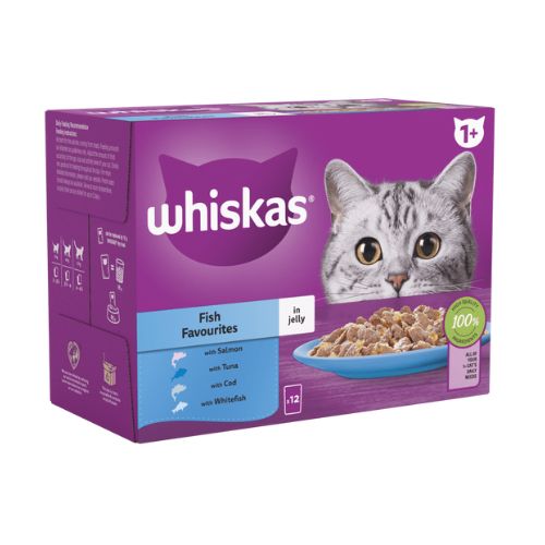 Whiskas 1+ Fish Favourite In Jelly Cat Food Pouches 12x85g Cat Food Whiskas   