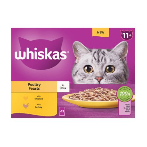 Whiskas Poultry Feast In Jelly 11+ Senior Cat Food Pouches 12x85g Cat Food Whiskas   