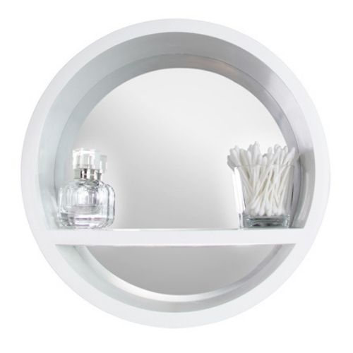 Round White Mirror With Shelf 30cm Shelving Home Collection   