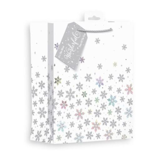 White & Silver Snowflake Christmas Gift Bag Medium Christmas Gift Bags & Boxes Anker   