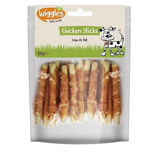Wiggles Chicken Sticks Dog Treats Assorted Sizes Dog Food & Treats FabFinds 100g  