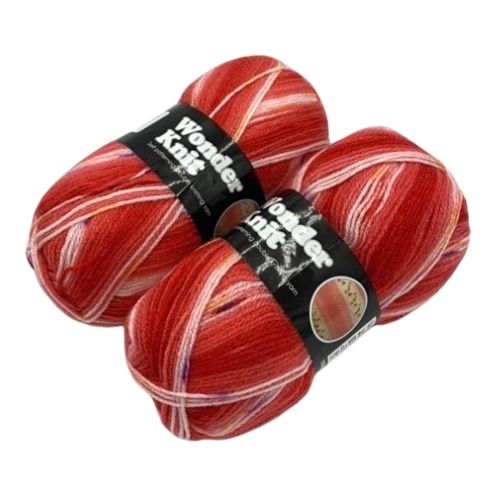 Wonder Knit Yarn Self Patterning 2 x 100g Knitting Yarn & Wool FabFinds Red Pink 1317  