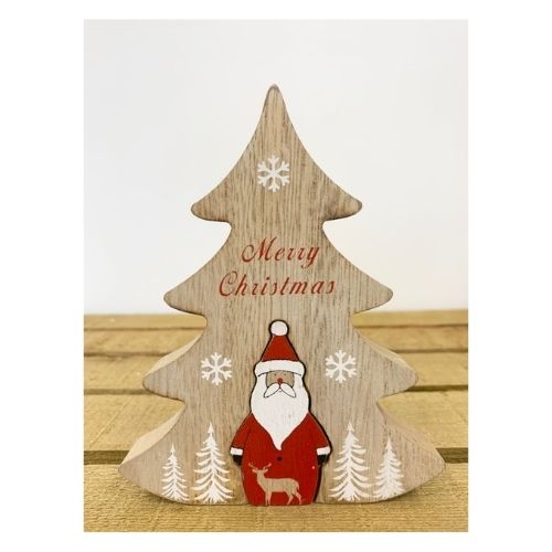 Handmade Wooden Tree Block With Santa Christmas Decoration Christmas Festive Decorations FabFinds   