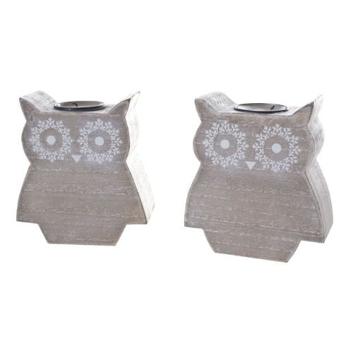 Owl Wooden Tea Light Holders Set of 2 Christmas Candles & Holders FabFinds   