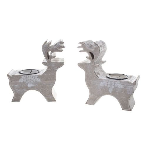 Buy Wooden Reindeer Tea Light Holders Set of 2 FabFinds