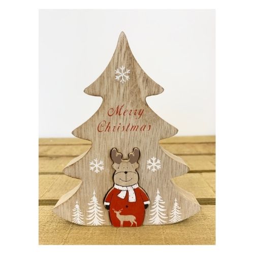 Handmade Wooden Tree Block With Reindeer Christmas Decoration Christmas Festive Decorations The Satchville Gift Company   