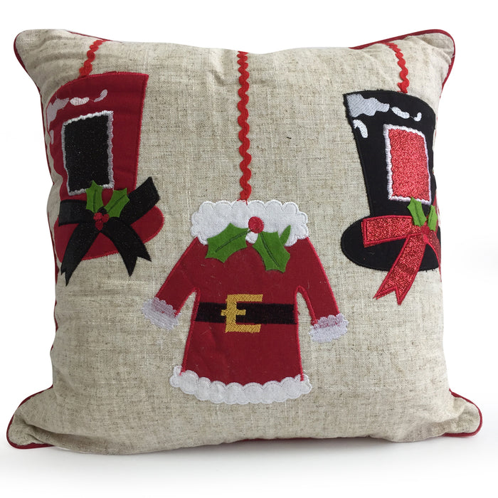Deck the Halls Christmas Hat Embroidered Cushion Cushions FabFinds   