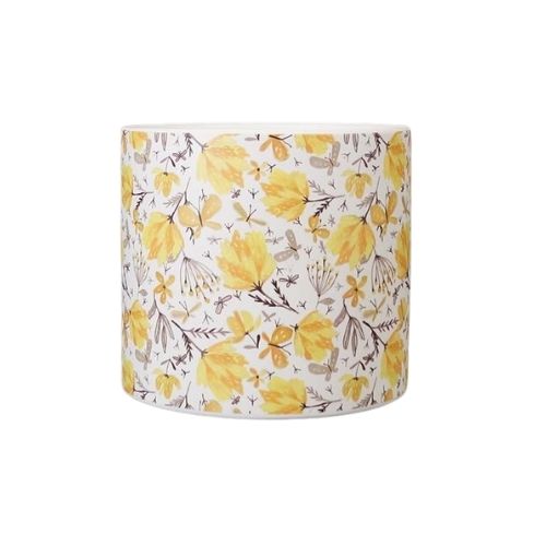 Medium Yellow Floral Pot 12cm Plant Pots & Planters The Satchville Gift Company   